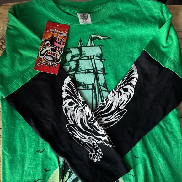 NWT Ed Hardy Green Ship w/ Long Tiger Sleeves - Picture 1 of 6